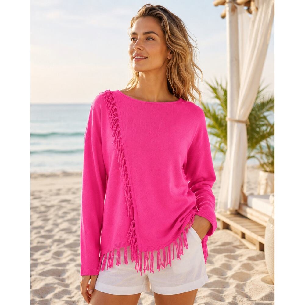 Lilly Pulitzer Emberly Sweater | Mandevilla Pink Fringe Tassel | Women's M